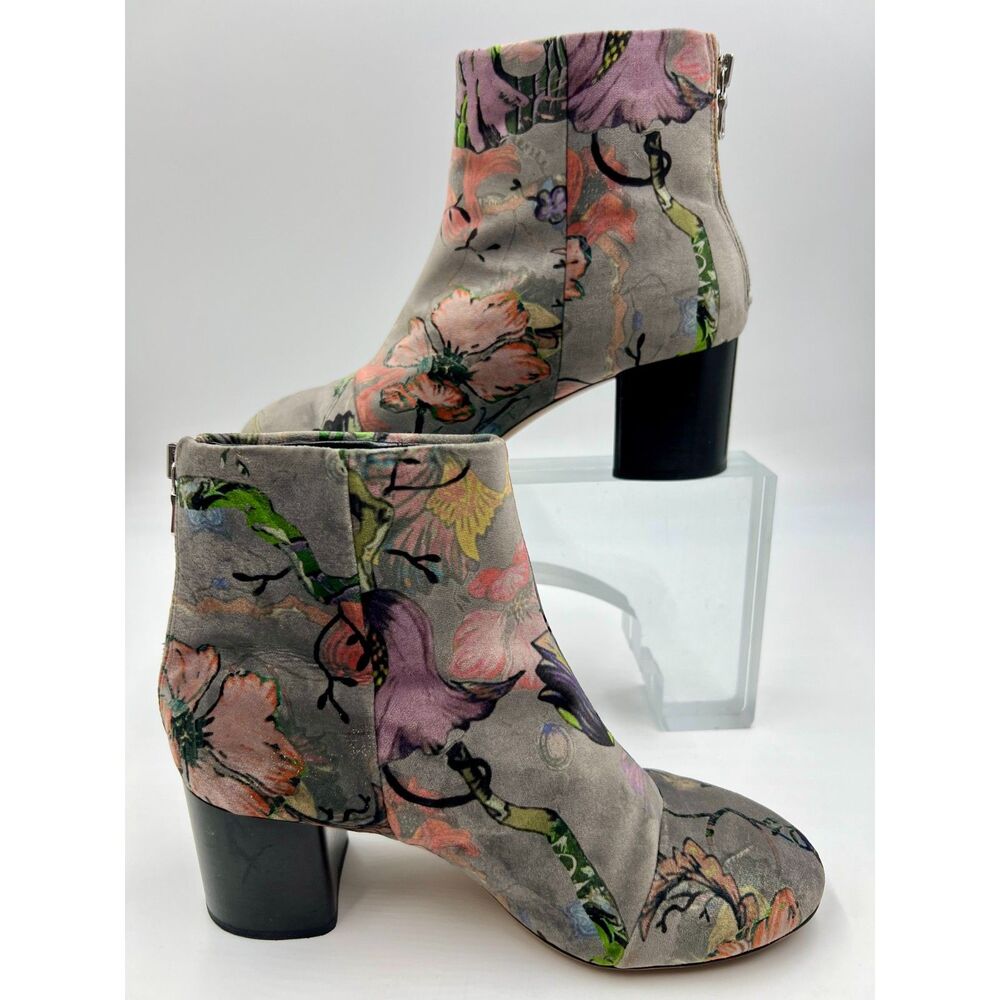 Rag & Bone "Drea" Gray Floral Velvet Ankle Boot EU 38 US 8 Boho Indie Whimsigoth